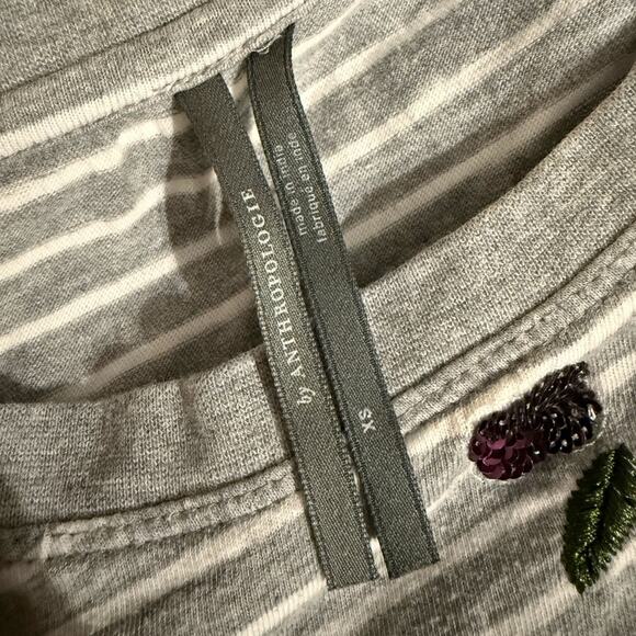 by Anthropologie Women’s XS Striped Tee Flower Embroidery Sequins - Picture 3 of 7